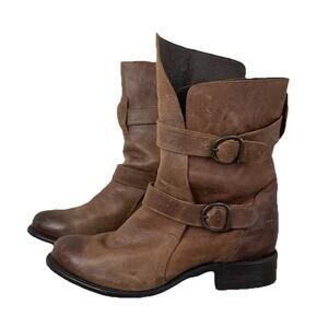 Sonora Burnished Brown Leather Brooklyn Ruina Moro Moto Buckle Boots Boho Sz 8 B